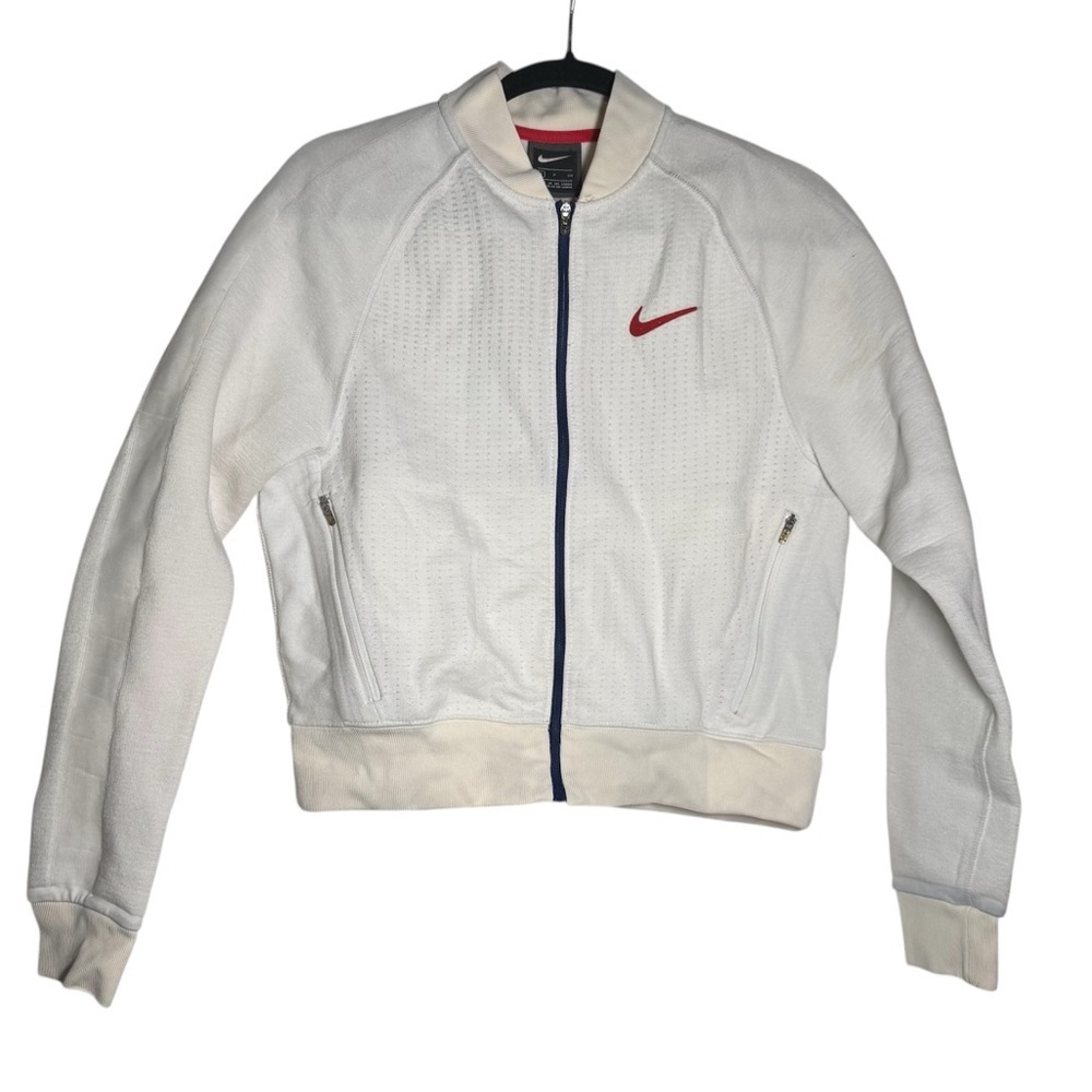 Nike Tech Fleece Collared Bomber Jacket White Red Multi Size Small